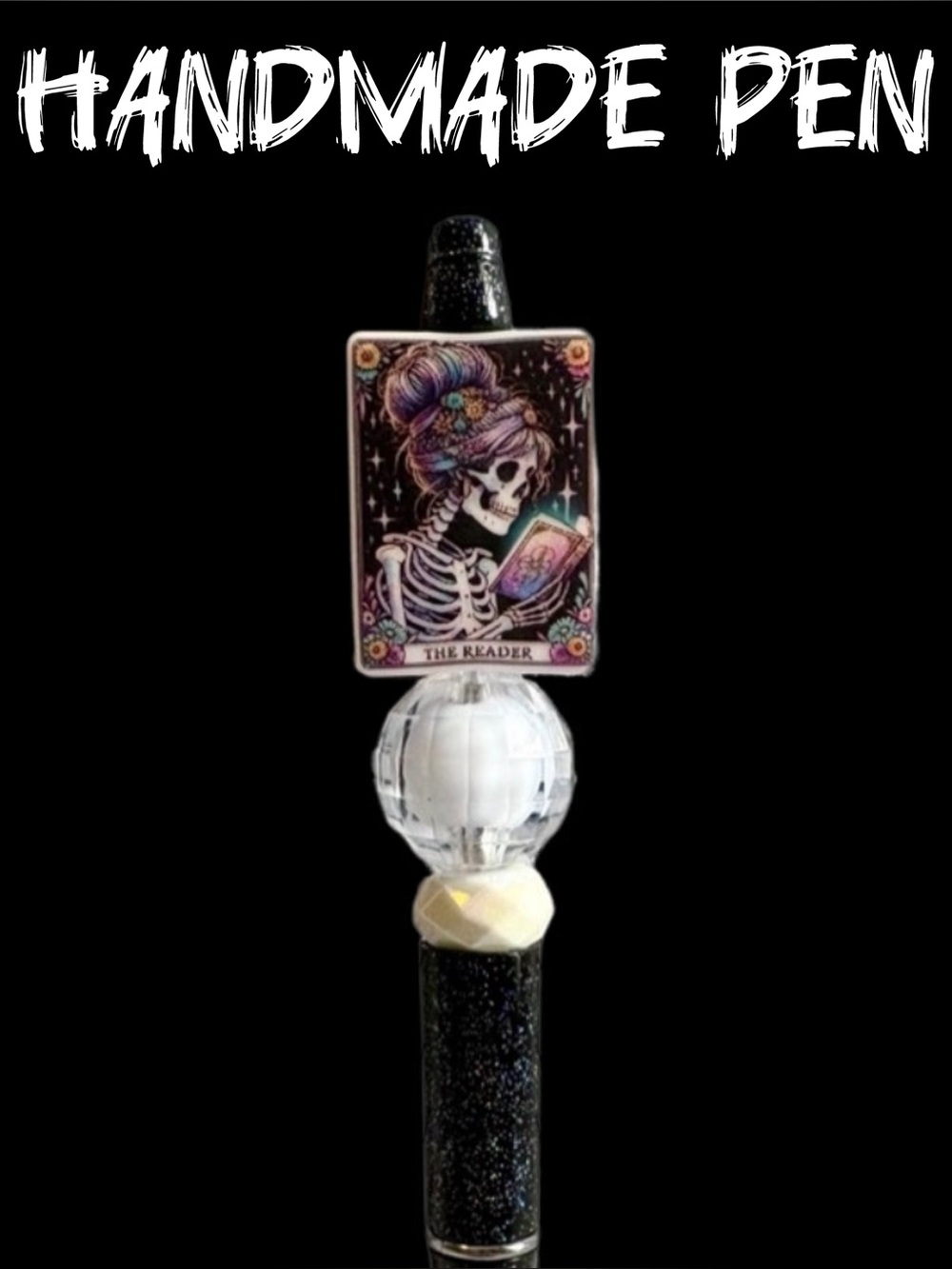 The Reader Tarot Card Skeleton Hand Beaded Ink Pen
